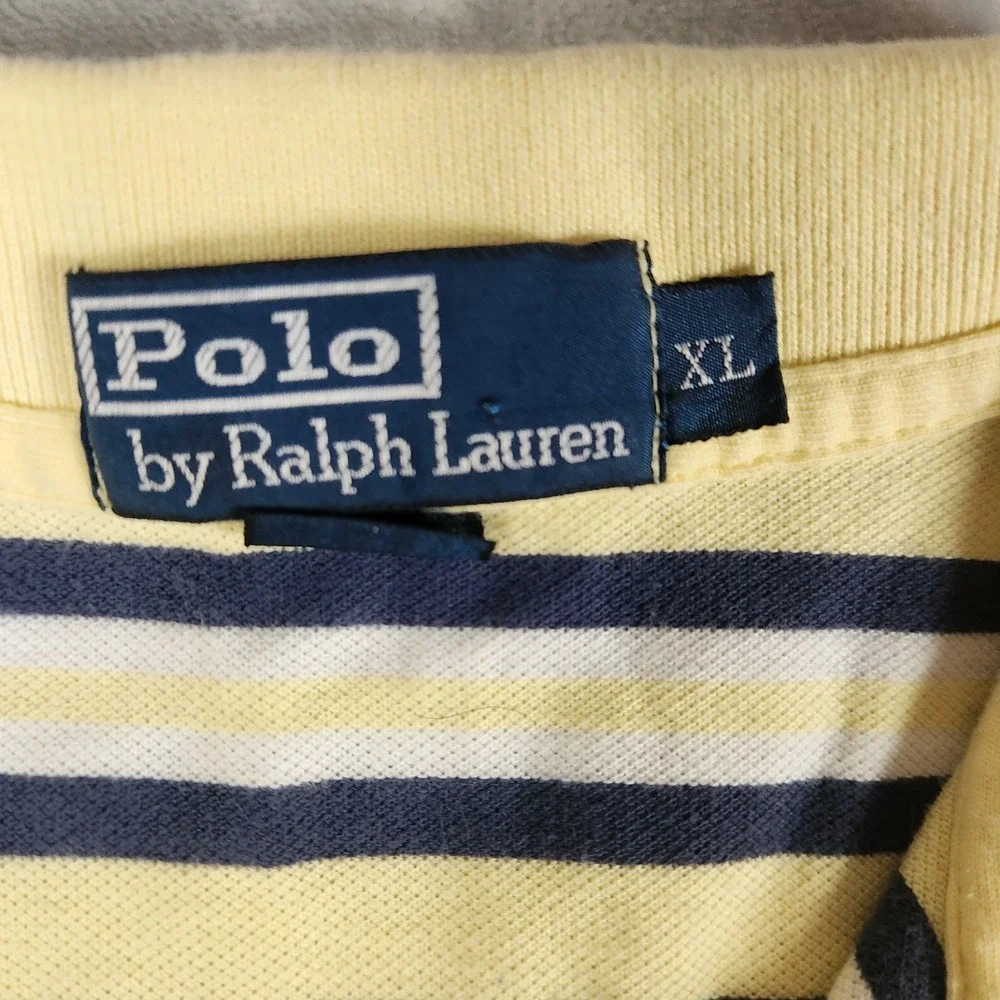 Ralph Lauren Polo Shirt Men's‎ XL Short Sleeves Striped Yellow Blue White Cotton